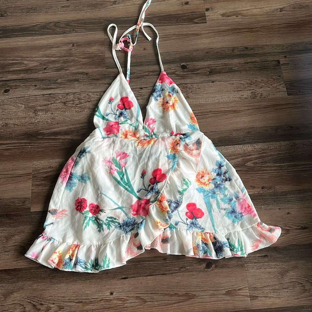 White floral Romper/dress | size M | open back